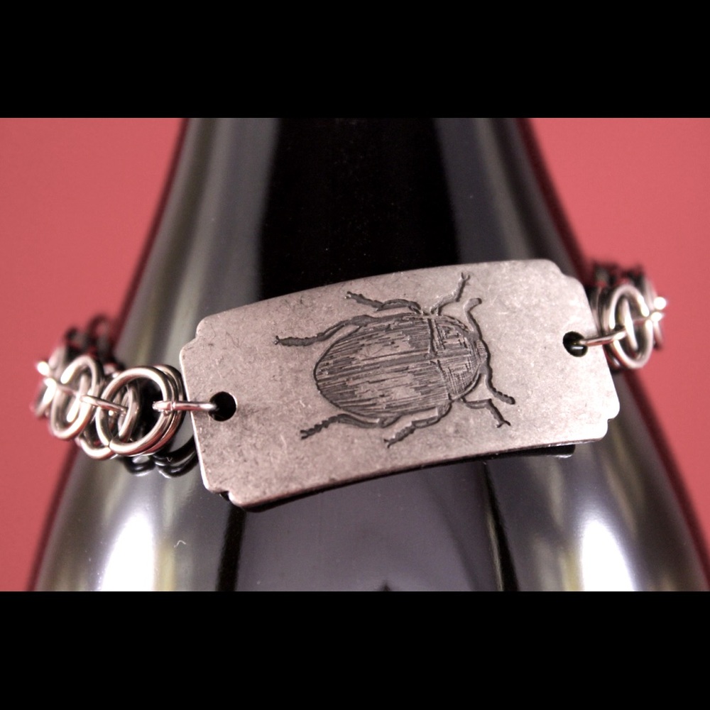 Handmade Scarab chainmail bracelet